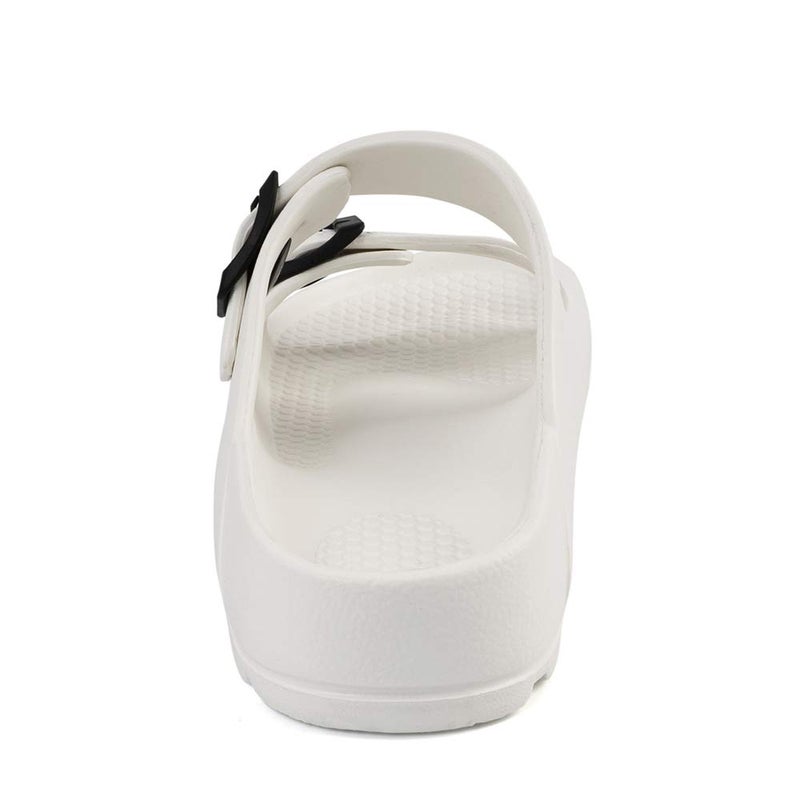 FUNKYMONKEY Women's Comfort Slides Double Buckle Adjustable EVA Flat Sandals (8 M US, New White B) - Image 5